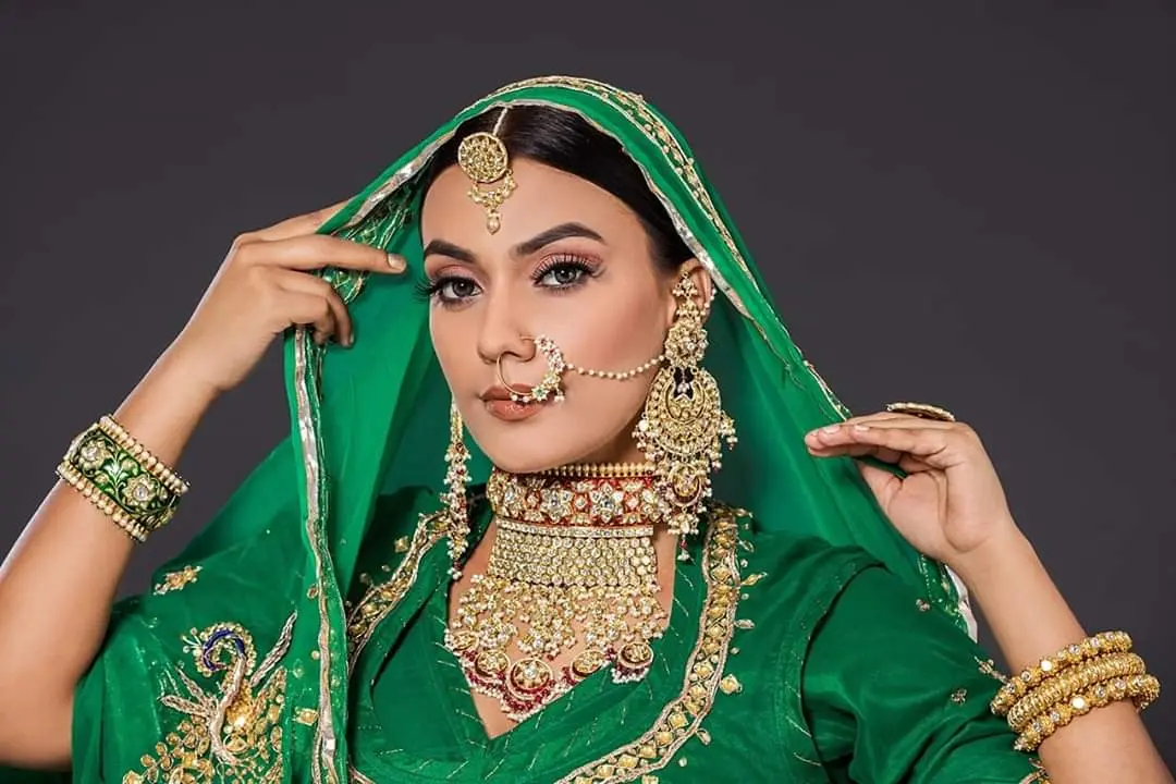 Luxury Indian bridal makeup comparison showing HD and Airbrush finish in Delhi NCR