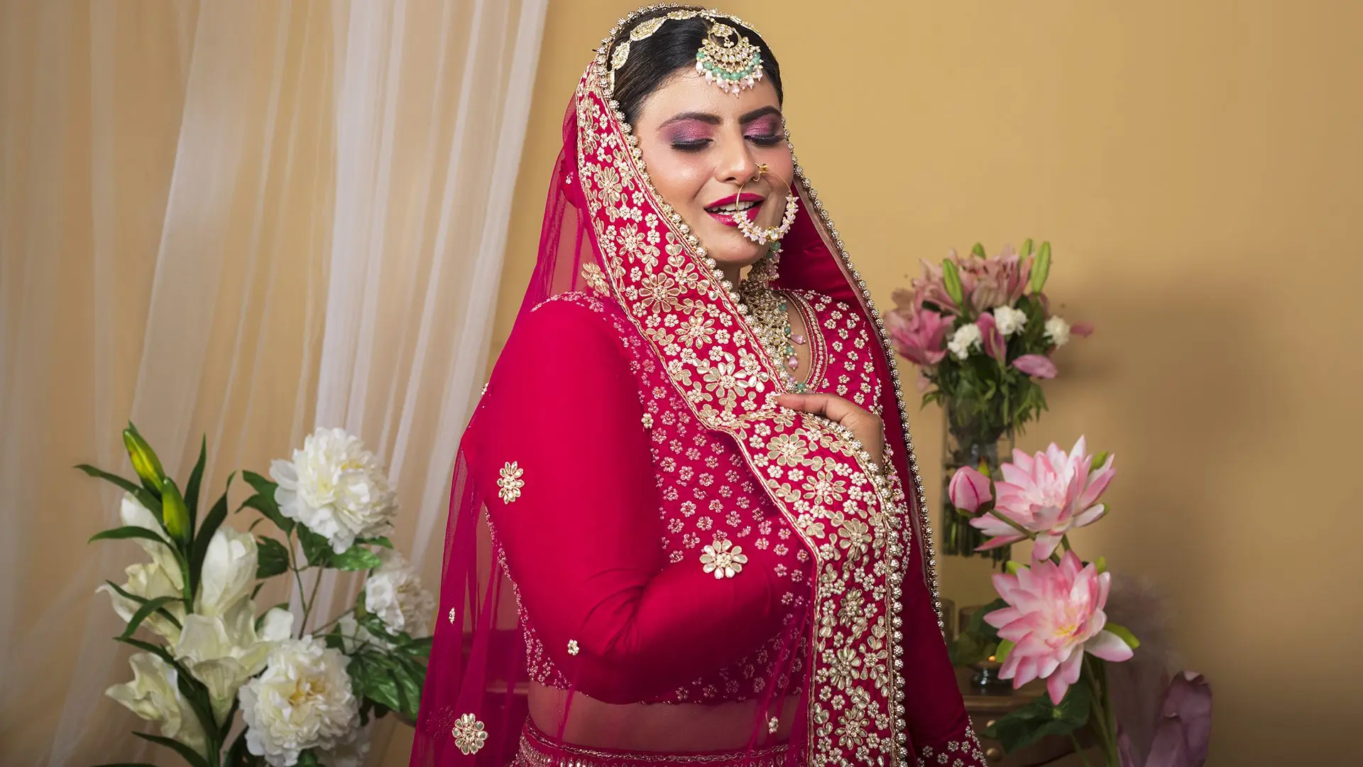 Dewy and natural HD bridal makeup look for dry winter weddings in Delhi